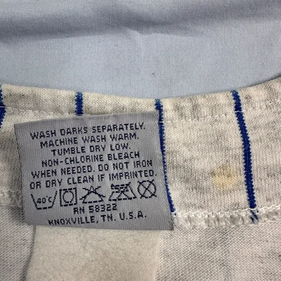 Vintage Bike Doyle Baseball Jersey Gray Blue Striped Mens Sz Large *SLEEVE STAIN - Picture 4 of 9